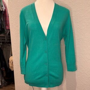 Vibrant Green Cardigan Sweater with Deep V-Neck